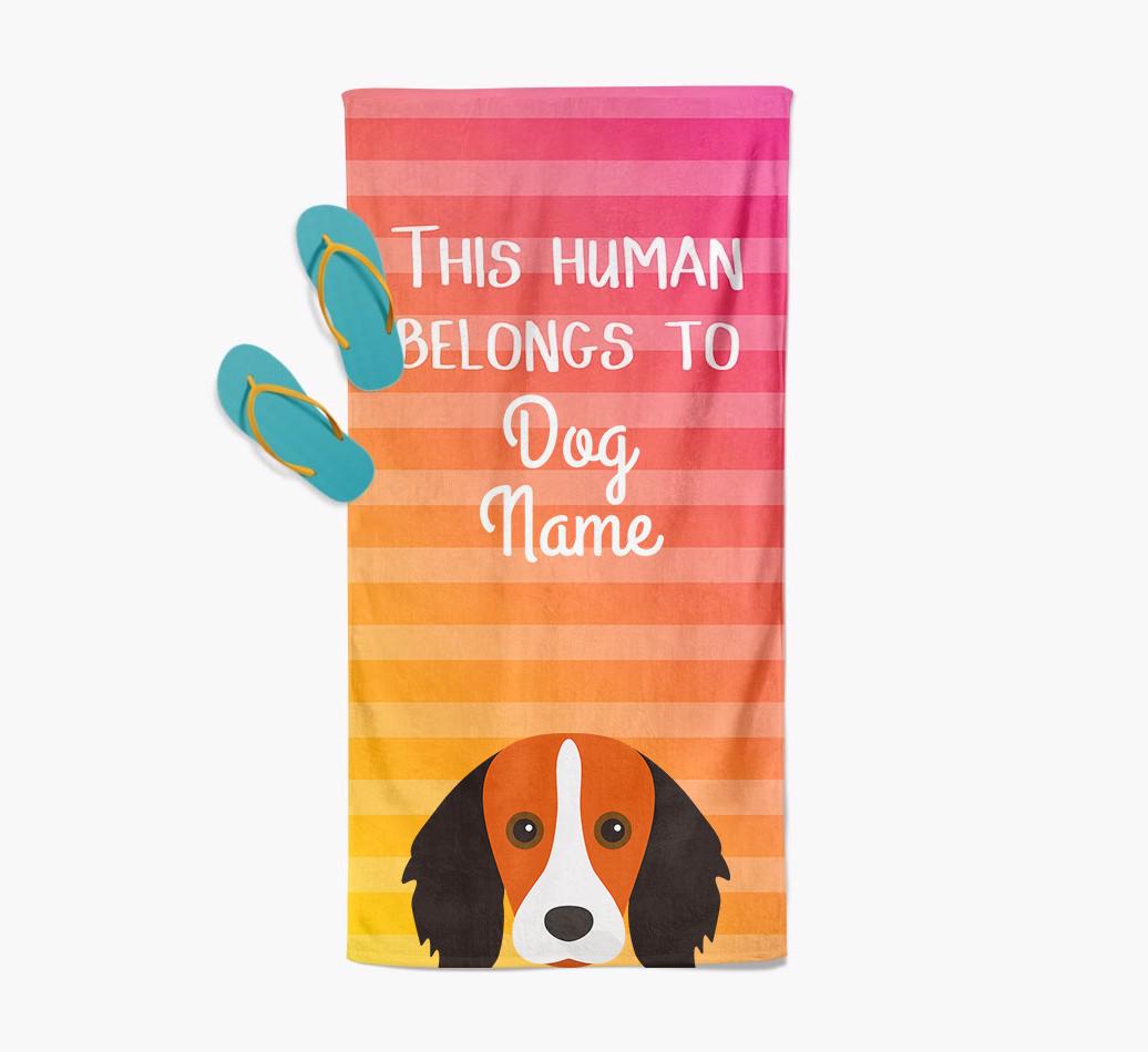 Personalised Pool Towel 'This Human Belongs To {dogsName}' with {breedFullName} Icon