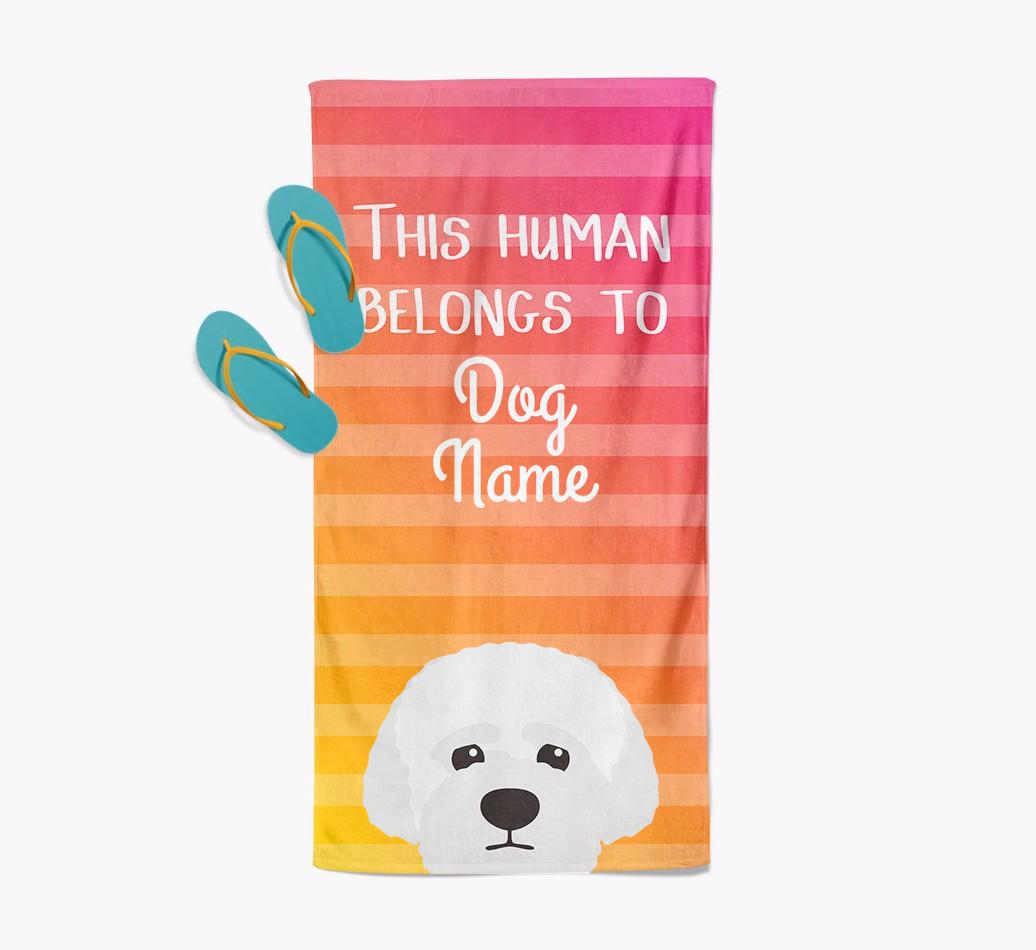 Personalised Pool Towel 'This Human Belongs To {dogsName}' with {breedFullName} Icon