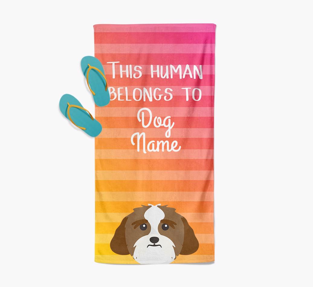 Personalised Pool Towel 'This Human Belongs To {dogsName}' with {breedFullName} Icon