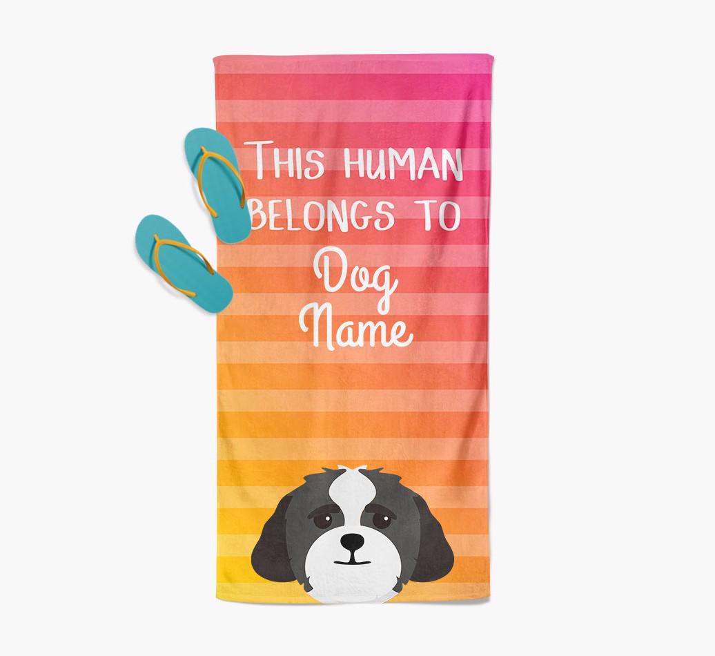 Personalised Pool Towel 'This Human Belongs To {dogsName}' with {breedFullName} Icon