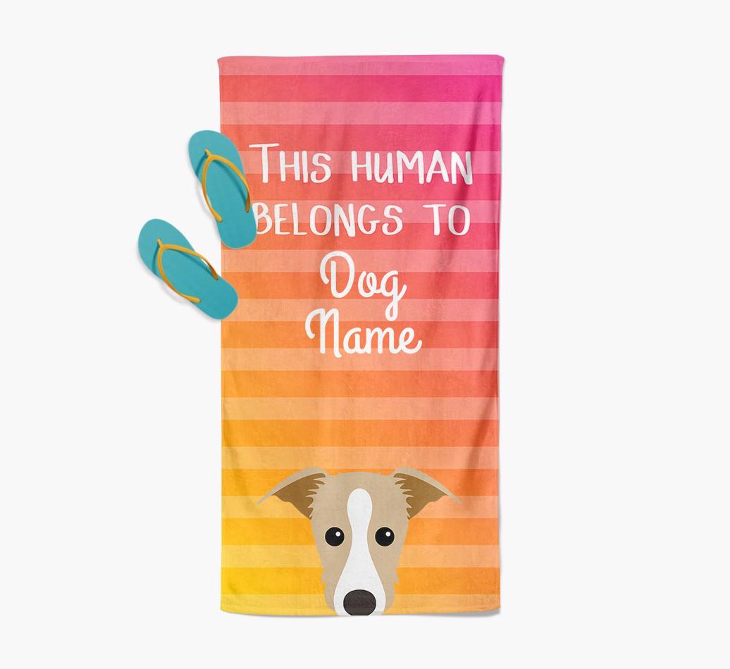 Personalised Pool Towel 'This Human Belongs To {dogsName}' with {breedFullName} Icon