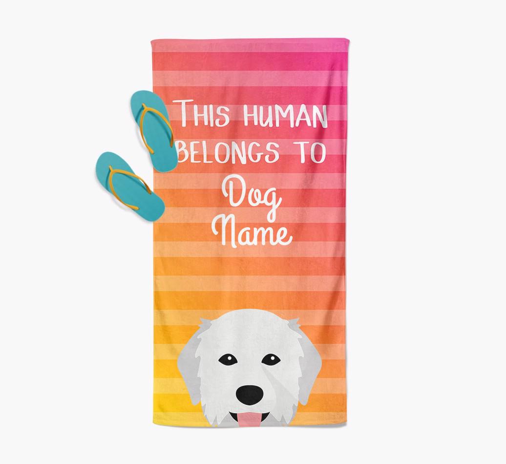 Personalised Pool Towel 'This Human Belongs To {dogsName}' with {breedFullName} Icon