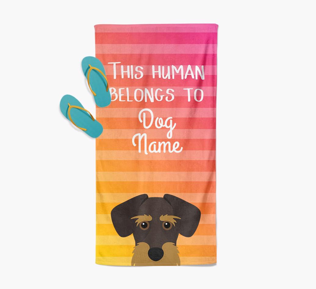 Personalised Pool Towel 'This Human Belongs To {dogsName}' with {breedFullName} Icon