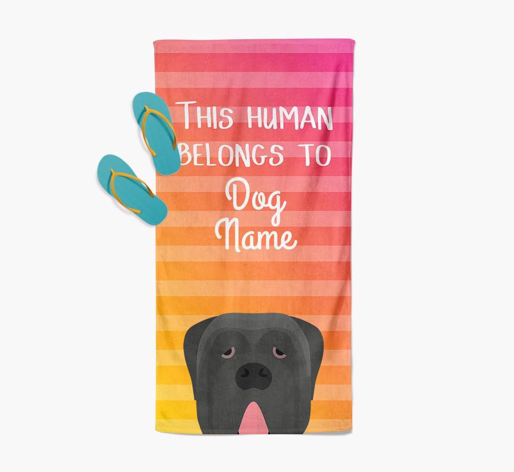 Personalised Pool Towel 'This Human Belongs To {dogsName}' with {breedFullName} Icon