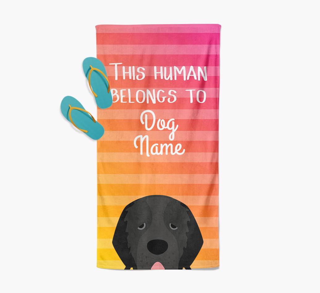Personalised Pool Towel 'This Human Belongs To {dogsName}' with {breedFullName} Icon