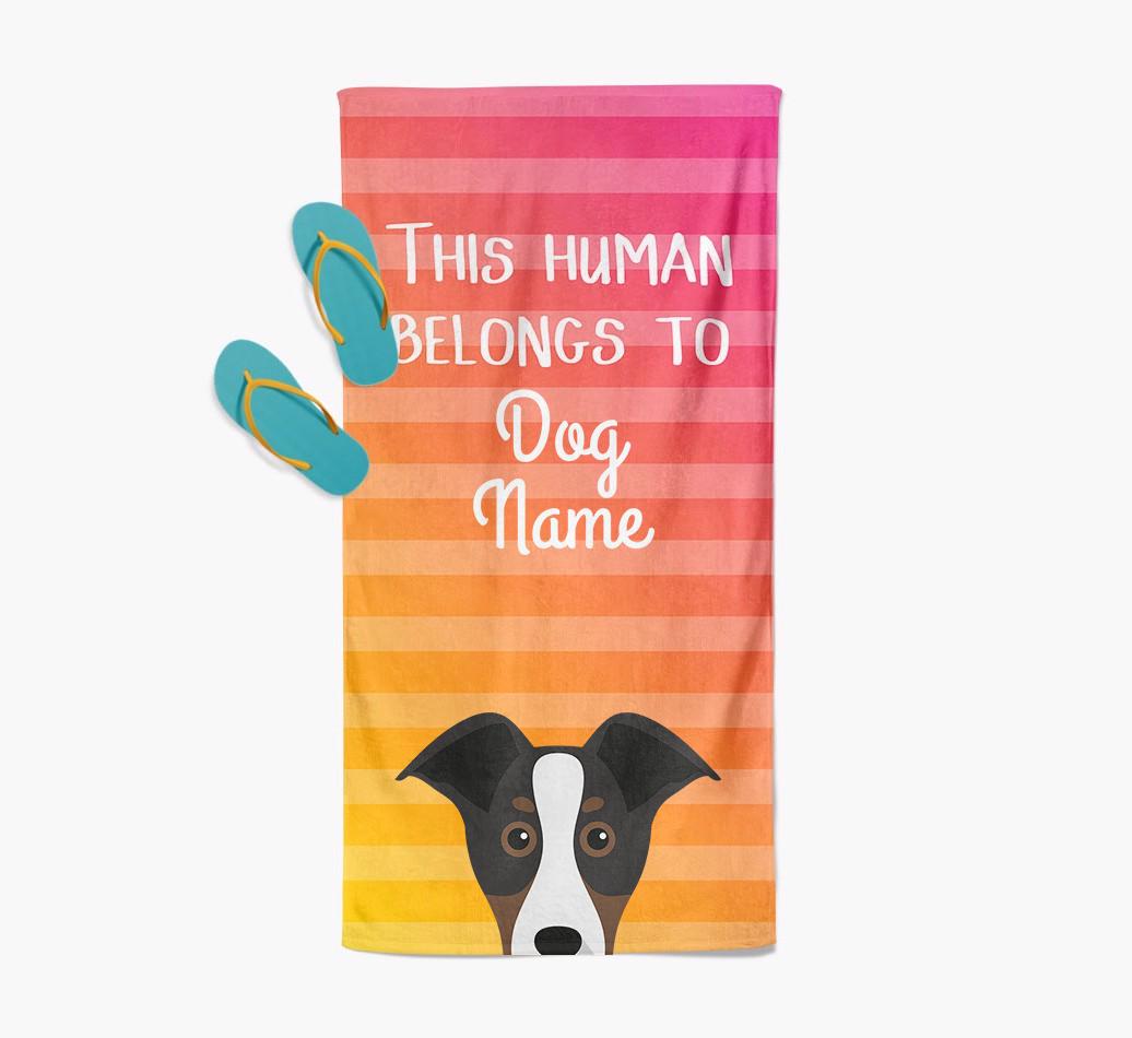 Personalised Pool Towel 'This Human Belongs To {dogsName}' with {breedFullName} Icon