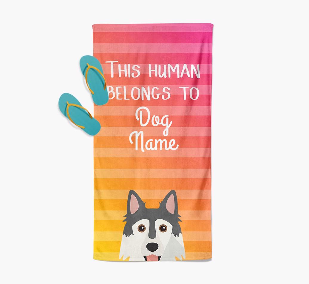 Personalised Pool Towel 'This Human Belongs To {dogsName}' with {breedFullName} Icon