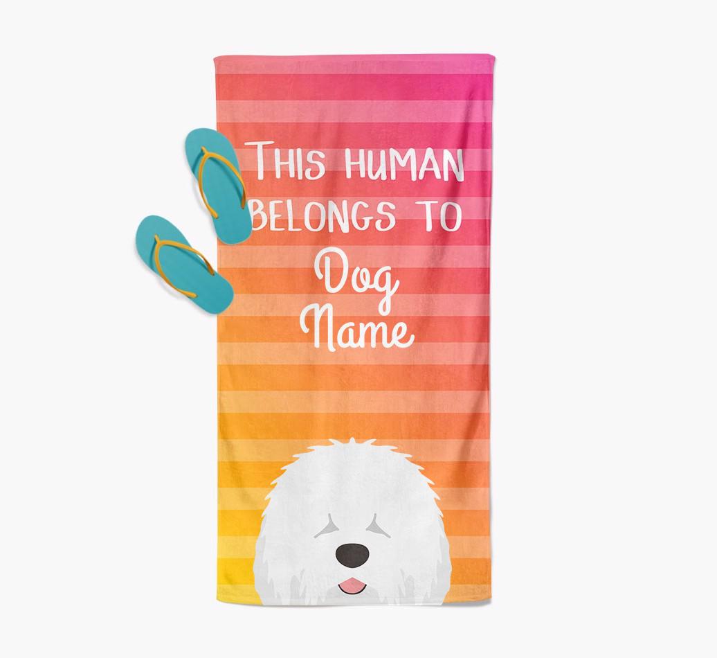 Personalised Pool Towel 'This Human Belongs To {dogsName}' with {breedFullName} Icon