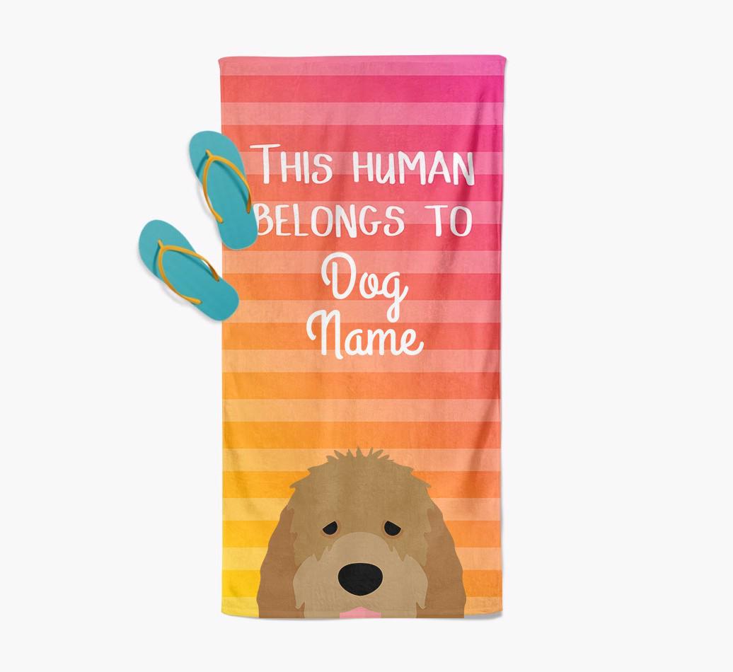 Personalised Pool Towel 'This Human Belongs To {dogsName}' with {breedFullName} Icon