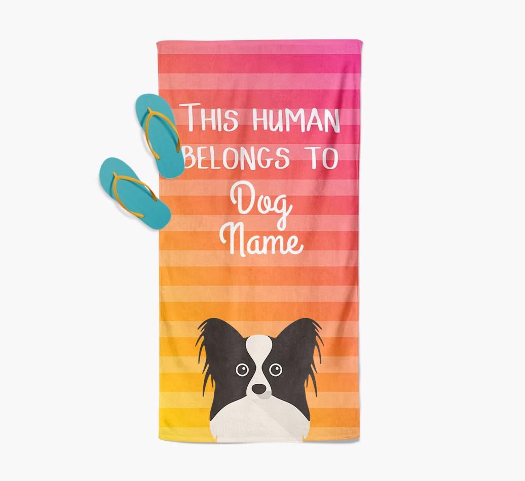 Personalised Pool Towel 'This Human Belongs To {dogsName}' with {breedFullName} Icon