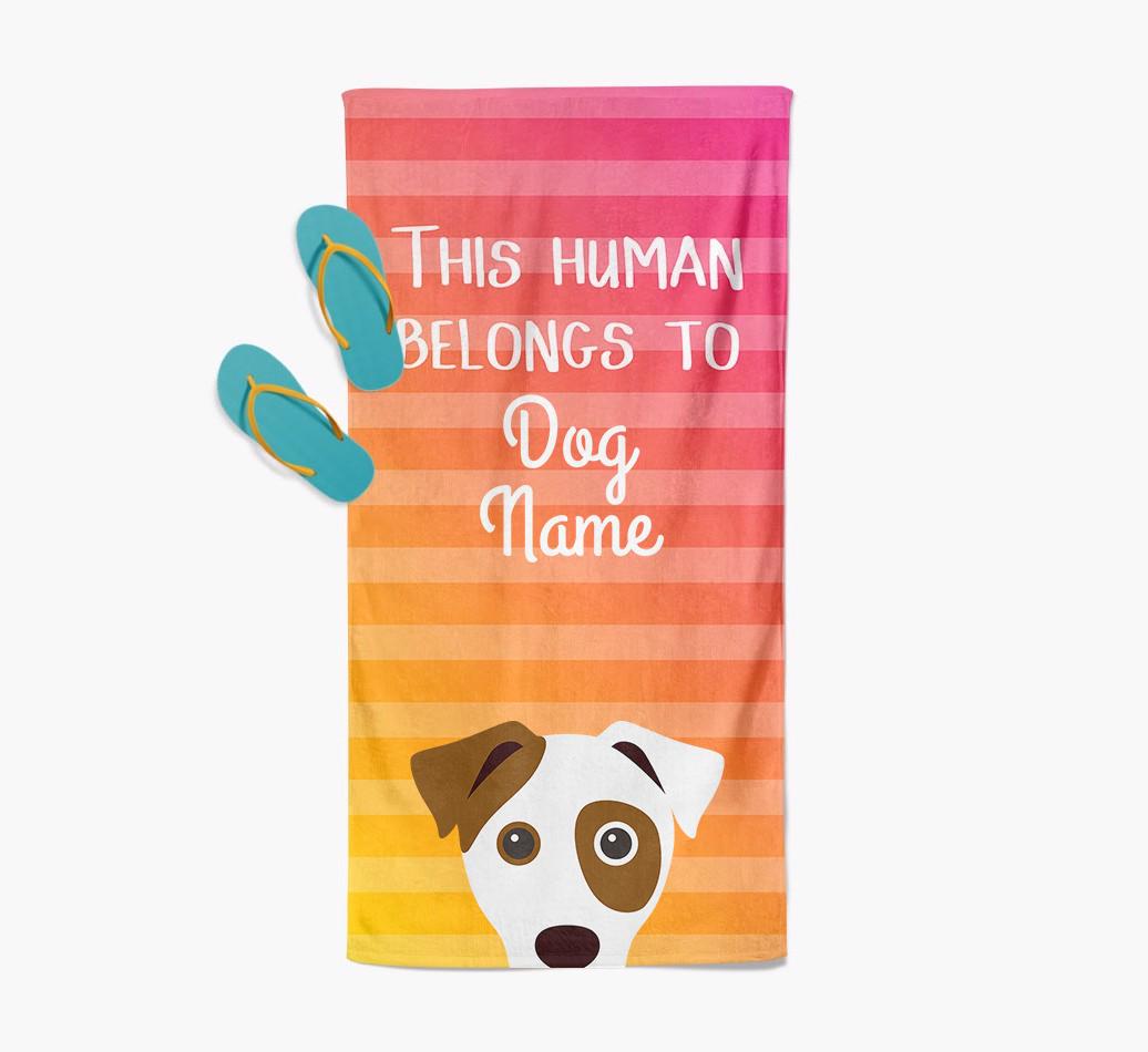 Personalised Pool Towel 'This Human Belongs To {dogsName}' with {breedFullName} Icon