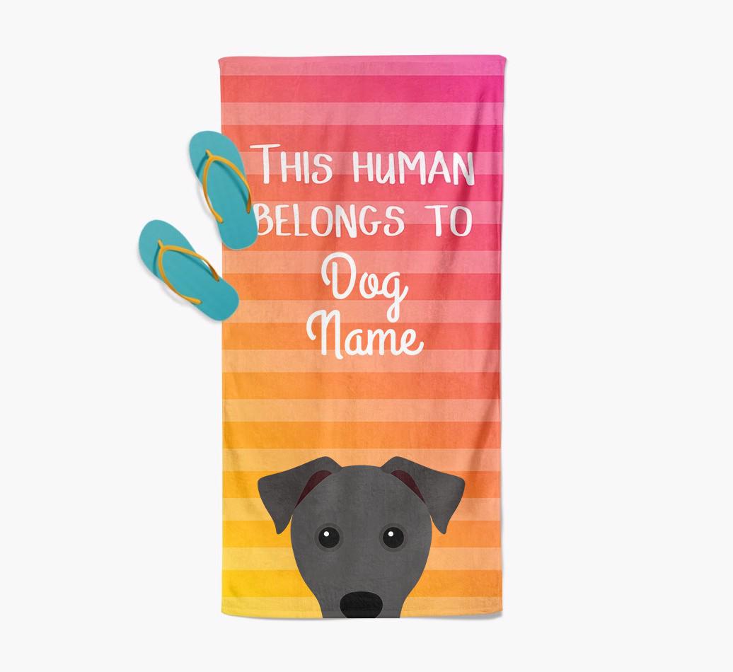 Personalised Pool Towel 'This Human Belongs To {dogsName}' with {breedFullName} Icon