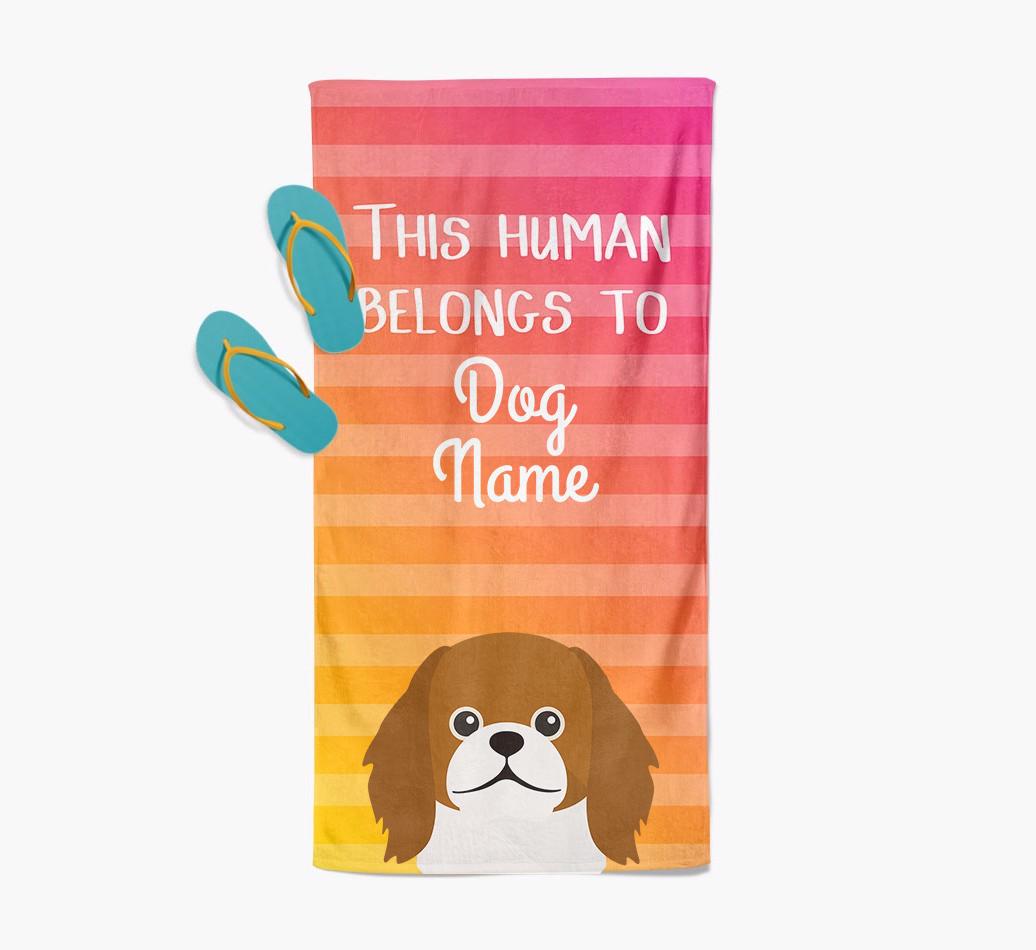 Personalised Pool Towel 'This Human Belongs To {dogsName}' with {breedFullName} Icon
