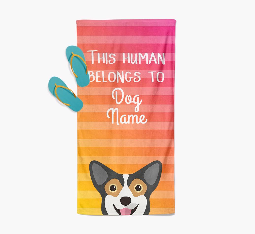 Personalised Pool Towel 'This Human Belongs To {dogsName}' with {breedFullName} Icon