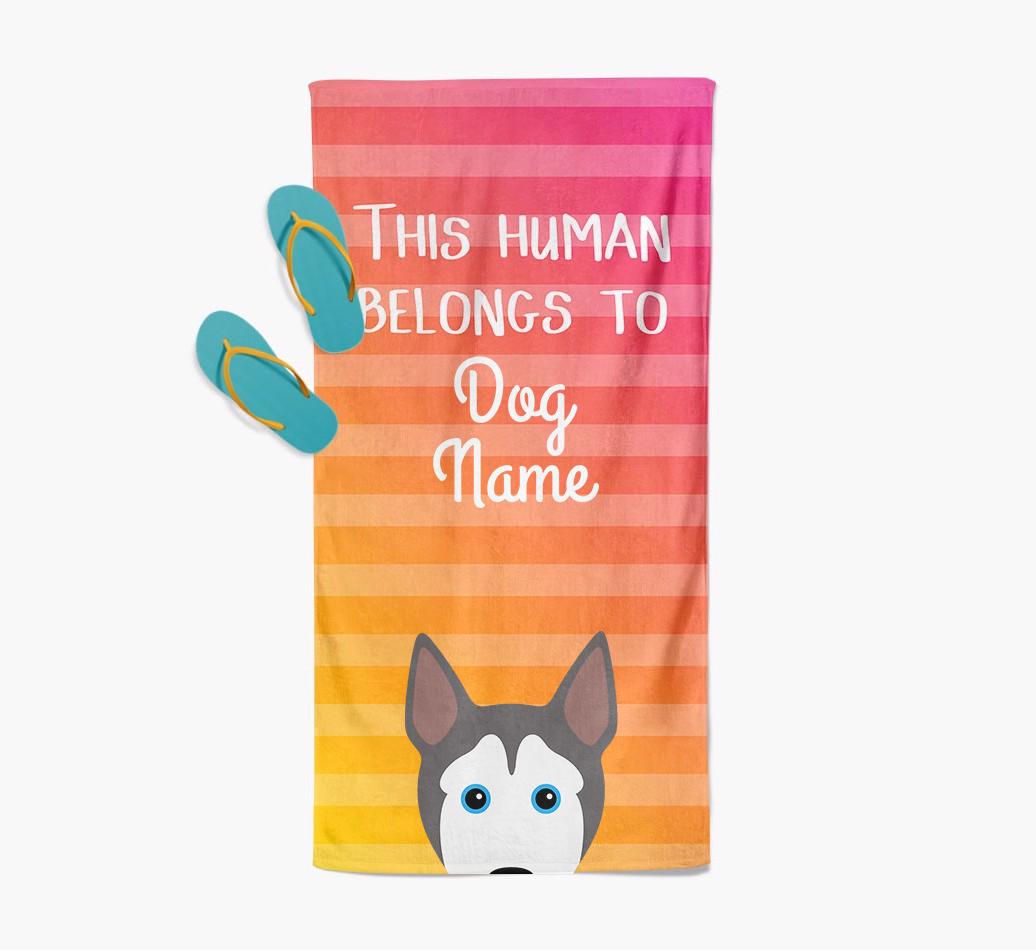 Personalised Pool Towel 'This Human Belongs To {dogsName}' with {breedFullName} Icon