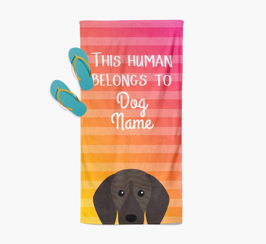 Personalised Pool Towel 'This Human Belongs To {dogsName}' with {breedFullName} Icon