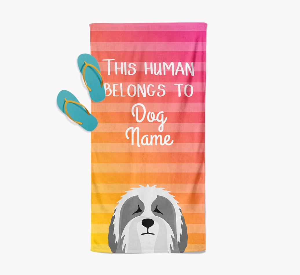 Personalised Pool Towel 'This Human Belongs To {dogsName}' with {breedFullName} Icon