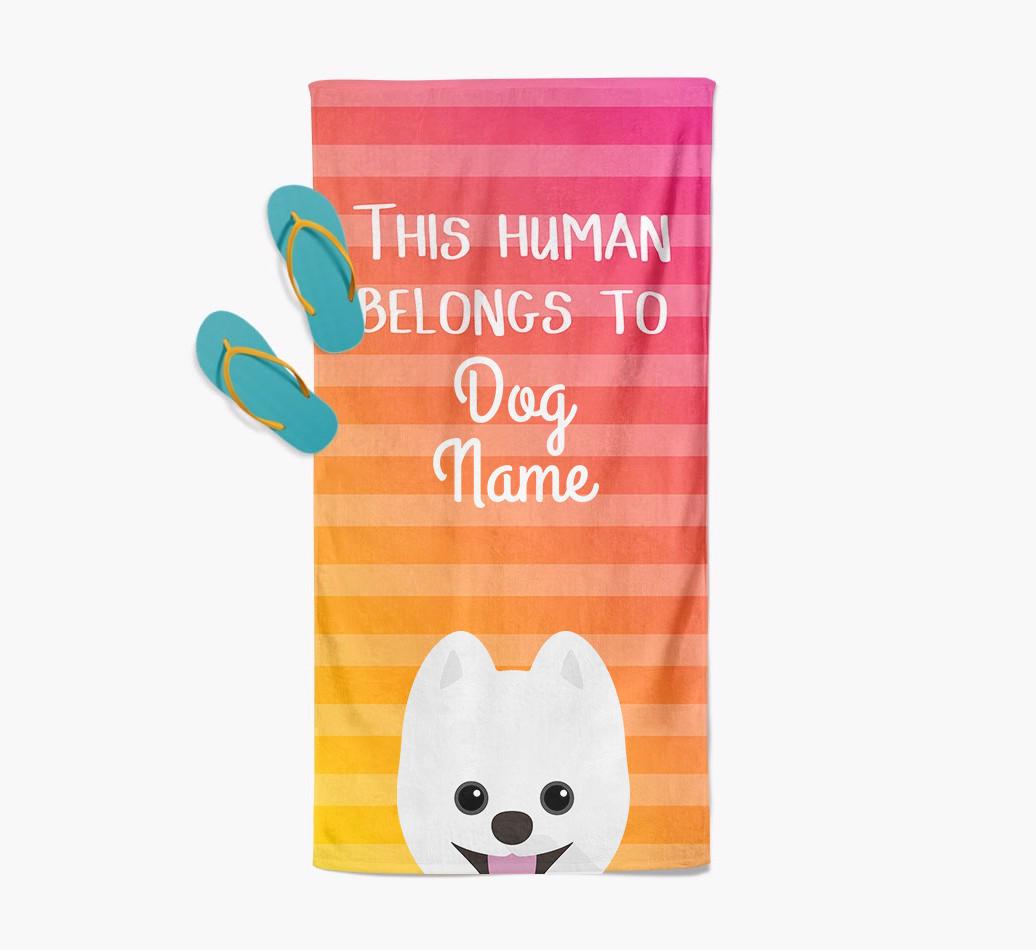 Personalised Pool Towel 'This Human Belongs To {dogsName}' with {breedFullName} Icon
