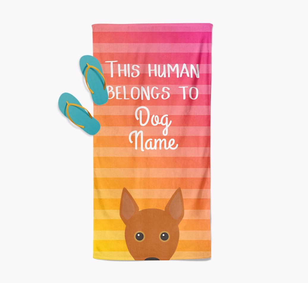 Personalised Pool Towel 'This Human Belongs To {dogsName}' with {breedFullName} Icon