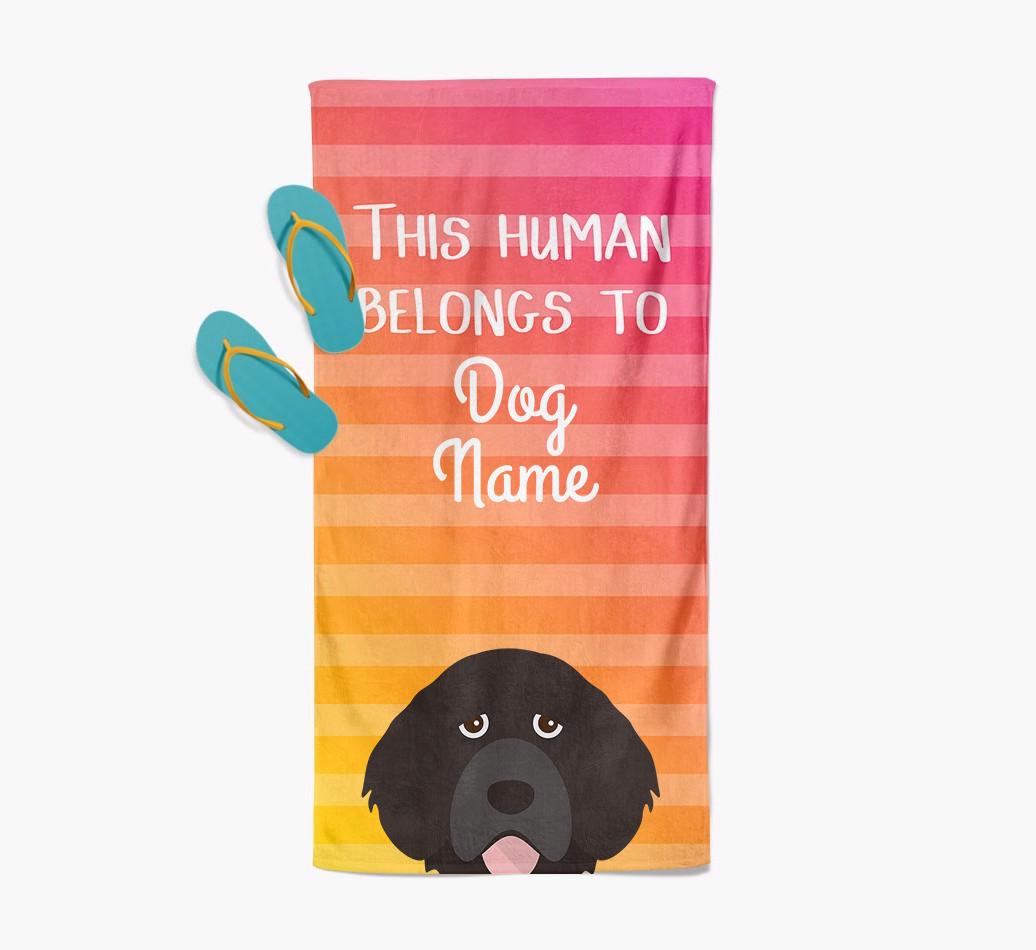 Personalised Pool Towel 'This Human Belongs To {dogsName}' with {breedFullName} Icon