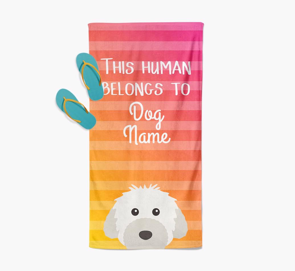 Personalised Pool Towel 'This Human Belongs To {dogsName}' with {breedFullName} Icon