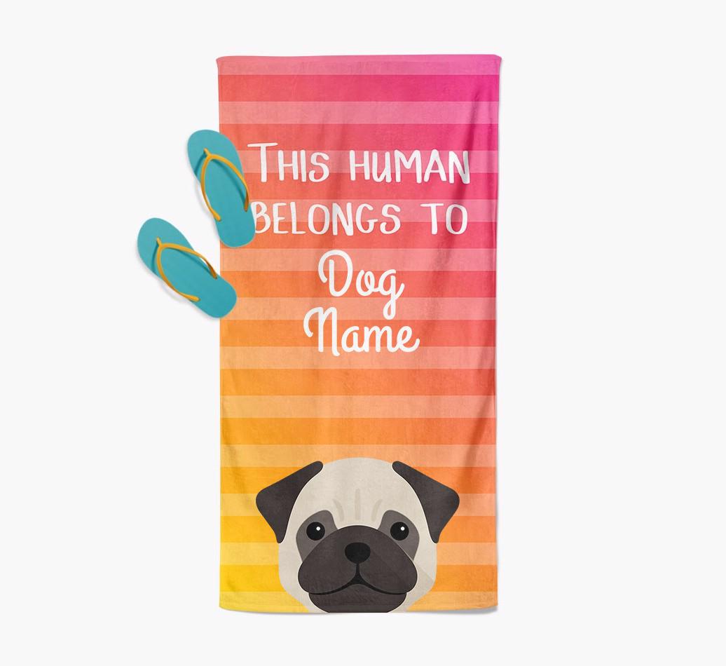 Personalised Pool Towel 'This Human Belongs To {dogsName}' with {breedFullName} Icon