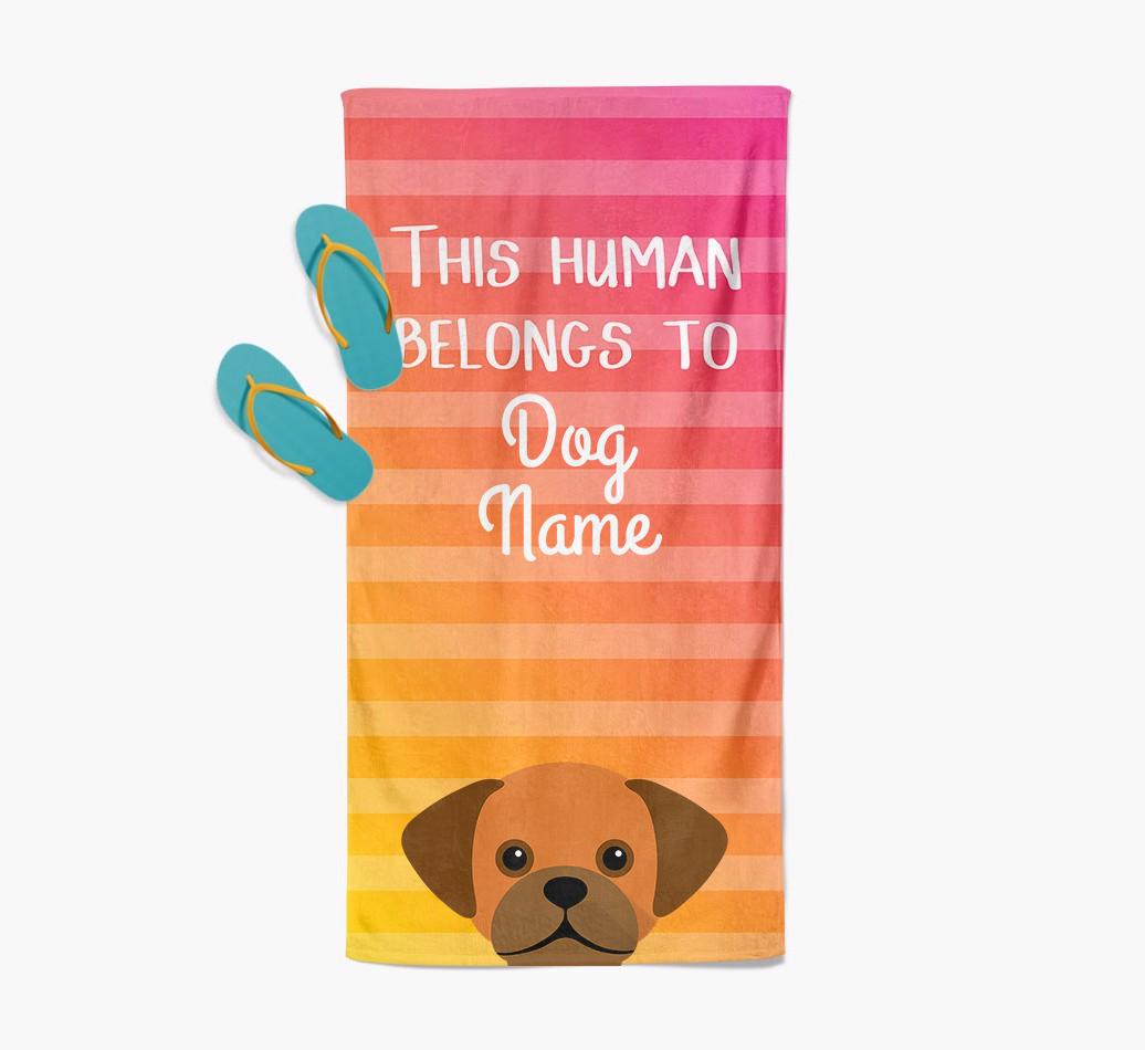 Personalised Pool Towel 'This Human Belongs To {dogsName}' with {breedFullName} Icon