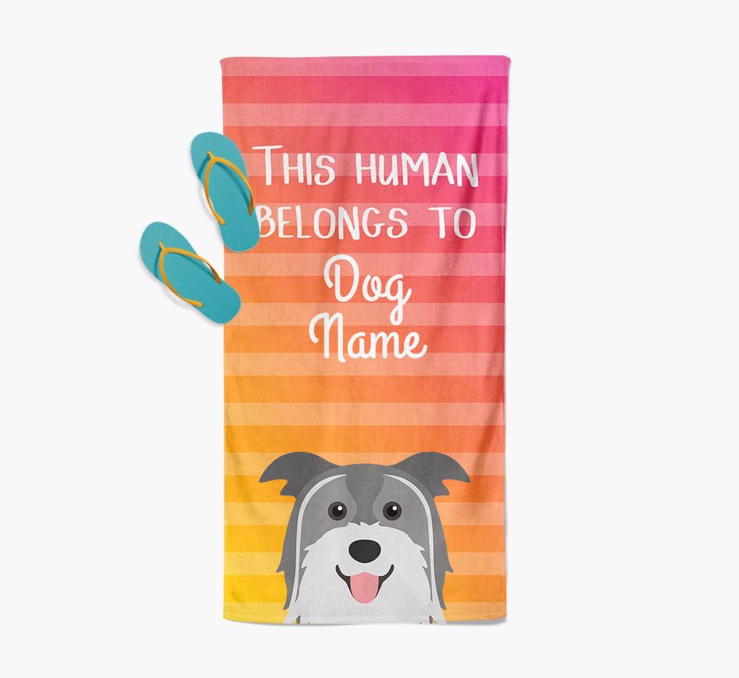 Personalised Pool Towel 'This Human Belongs To {dogsName}' with {breedFullName} Icon