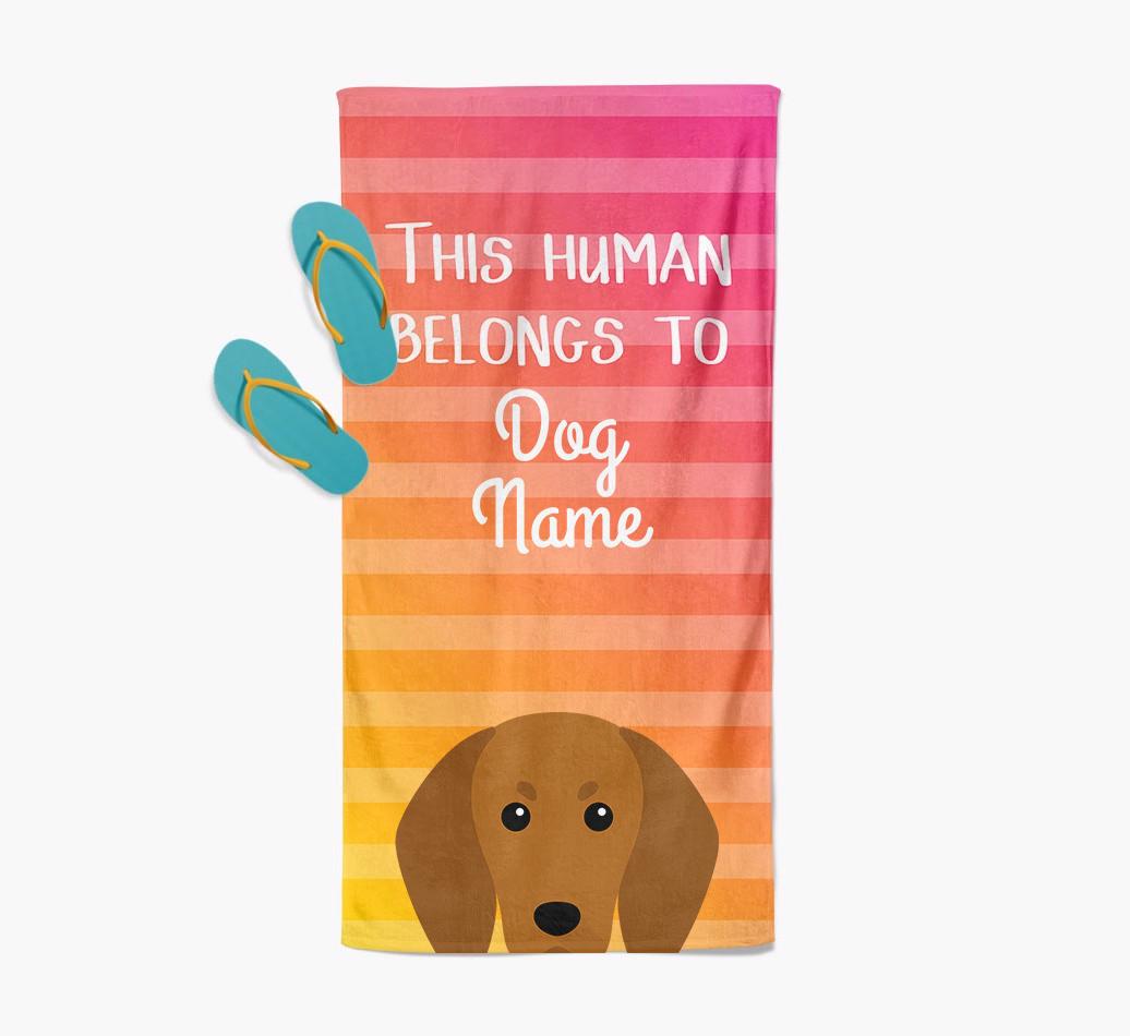 Personalised Pool Towel 'This Human Belongs To {dogsName}' with {breedFullName} Icon
