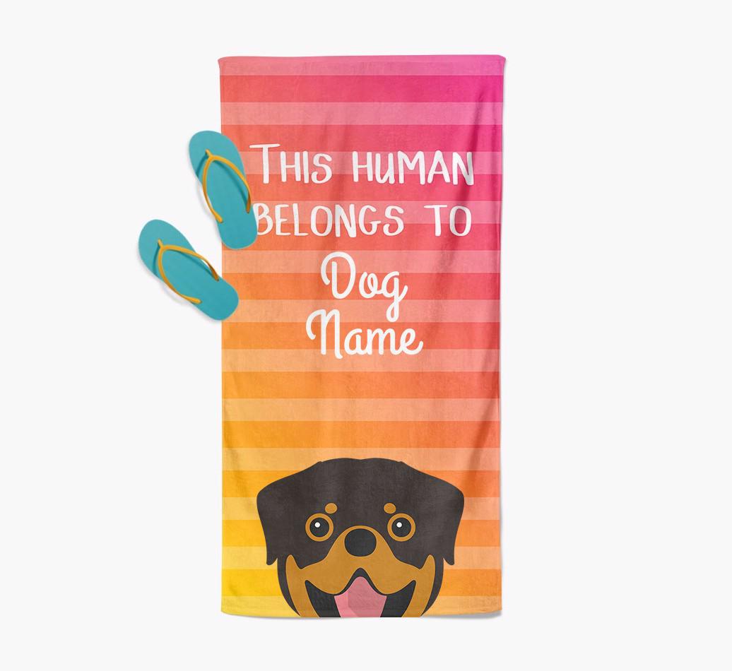 Personalised Pool Towel 'This Human Belongs To {dogsName}' with {breedFullName} Icon