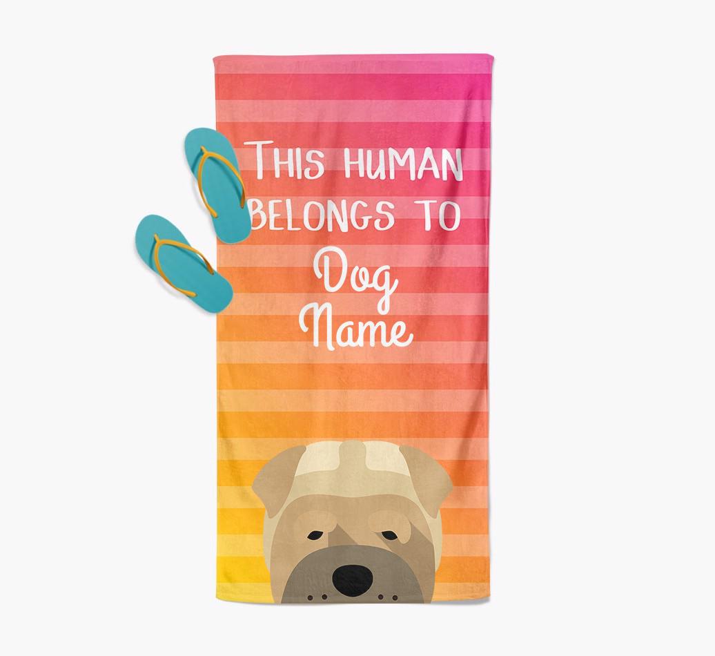 Personalised Pool Towel 'This Human Belongs To {dogsName}' with {breedFullName} Icon