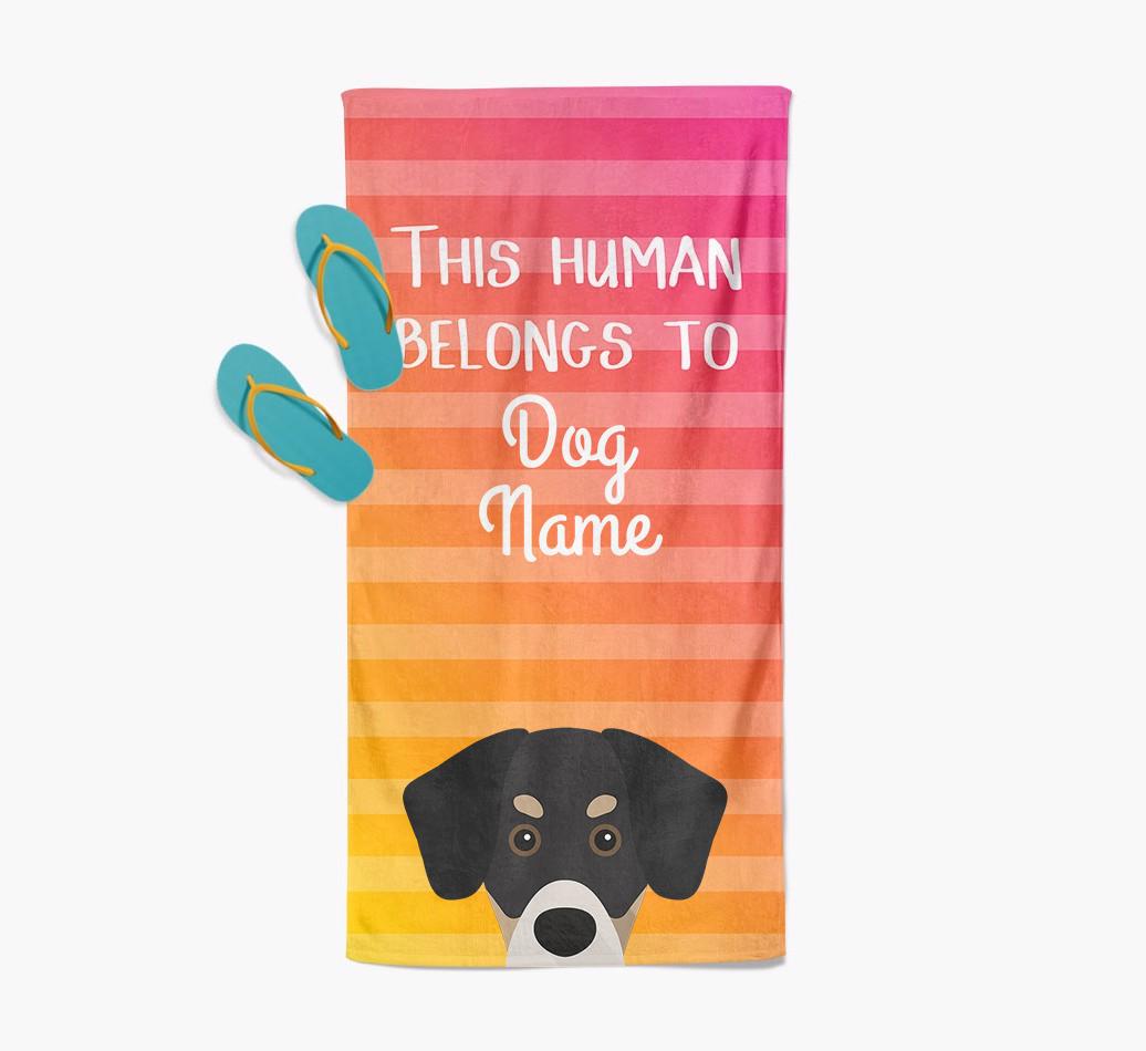 Personalised Pool Towel 'This Human Belongs To {dogsName}' with {breedFullName} Icon