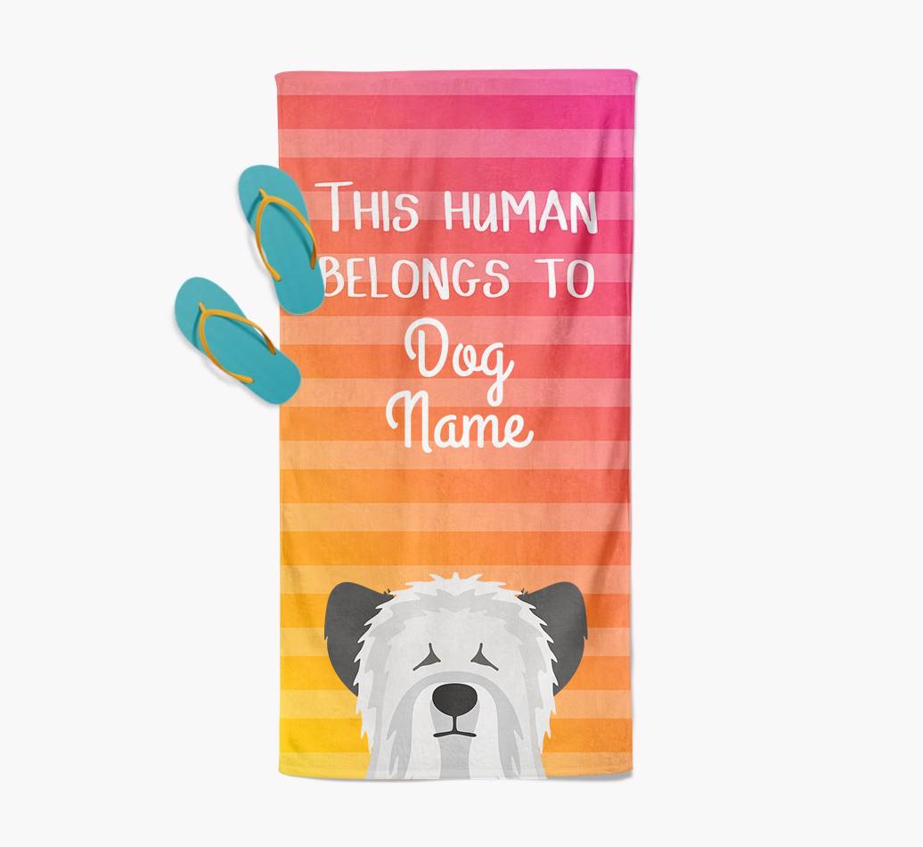 Personalised Pool Towel 'This Human Belongs To {dogsName}' with {breedFullName} Icon