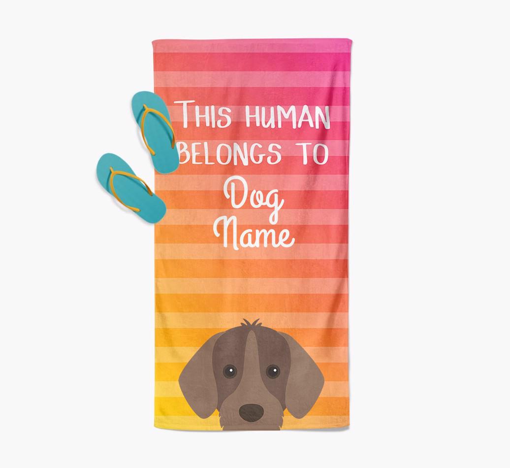Personalised Pool Towel 'This Human Belongs To {dogsName}' with {breedFullName} Icon