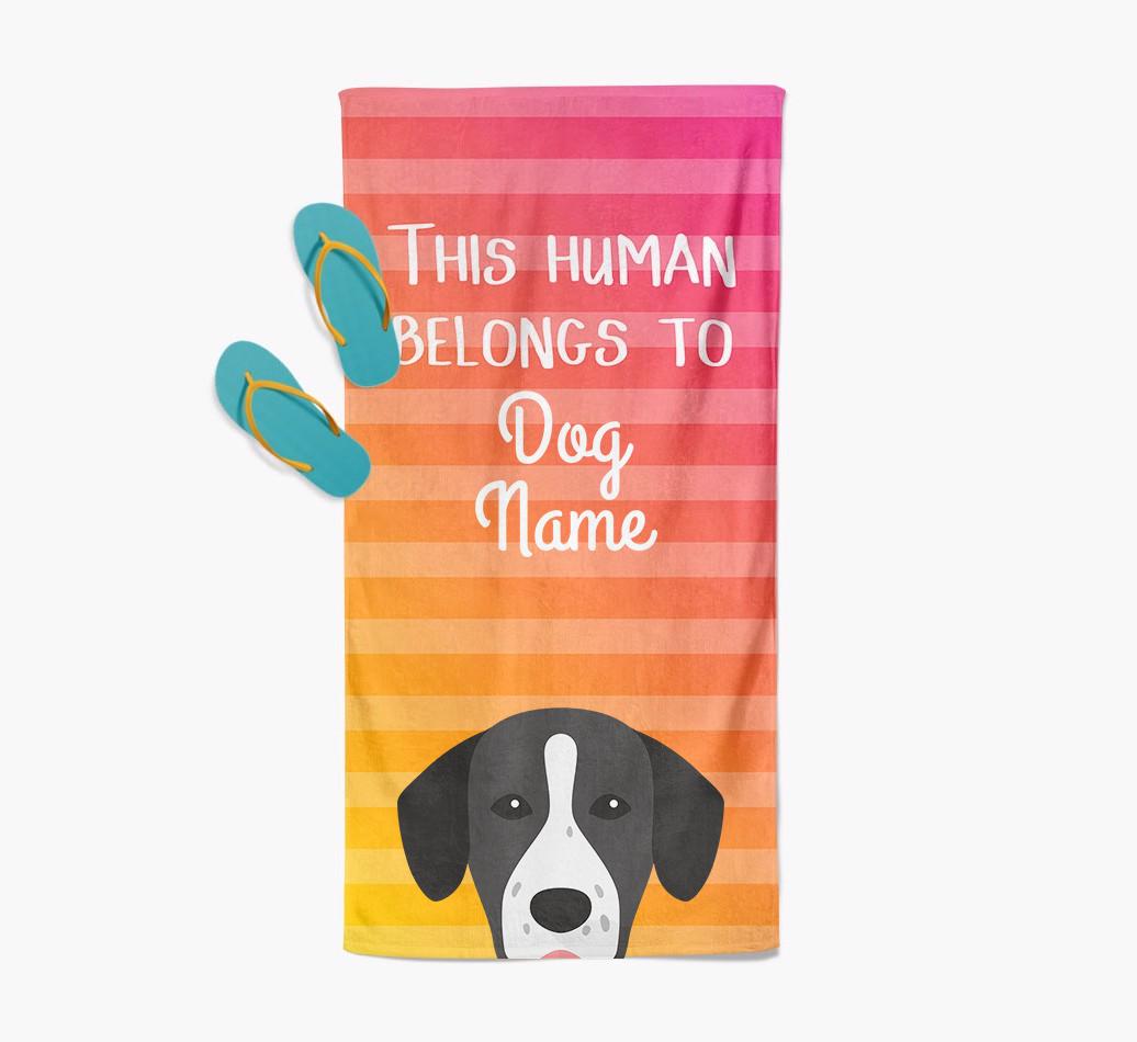 Personalised Pool Towel 'This Human Belongs To {dogsName}' with {breedFullName} Icon