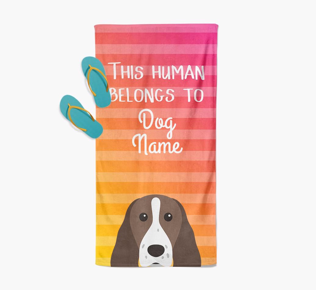 Personalised Pool Towel 'This Human Belongs To {dogsName}' with {breedFullName} Icon