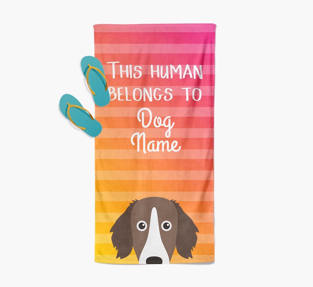 Personalised Pool Towel 'This Human Belongs To {dogsName}' with {breedFullName} Icon