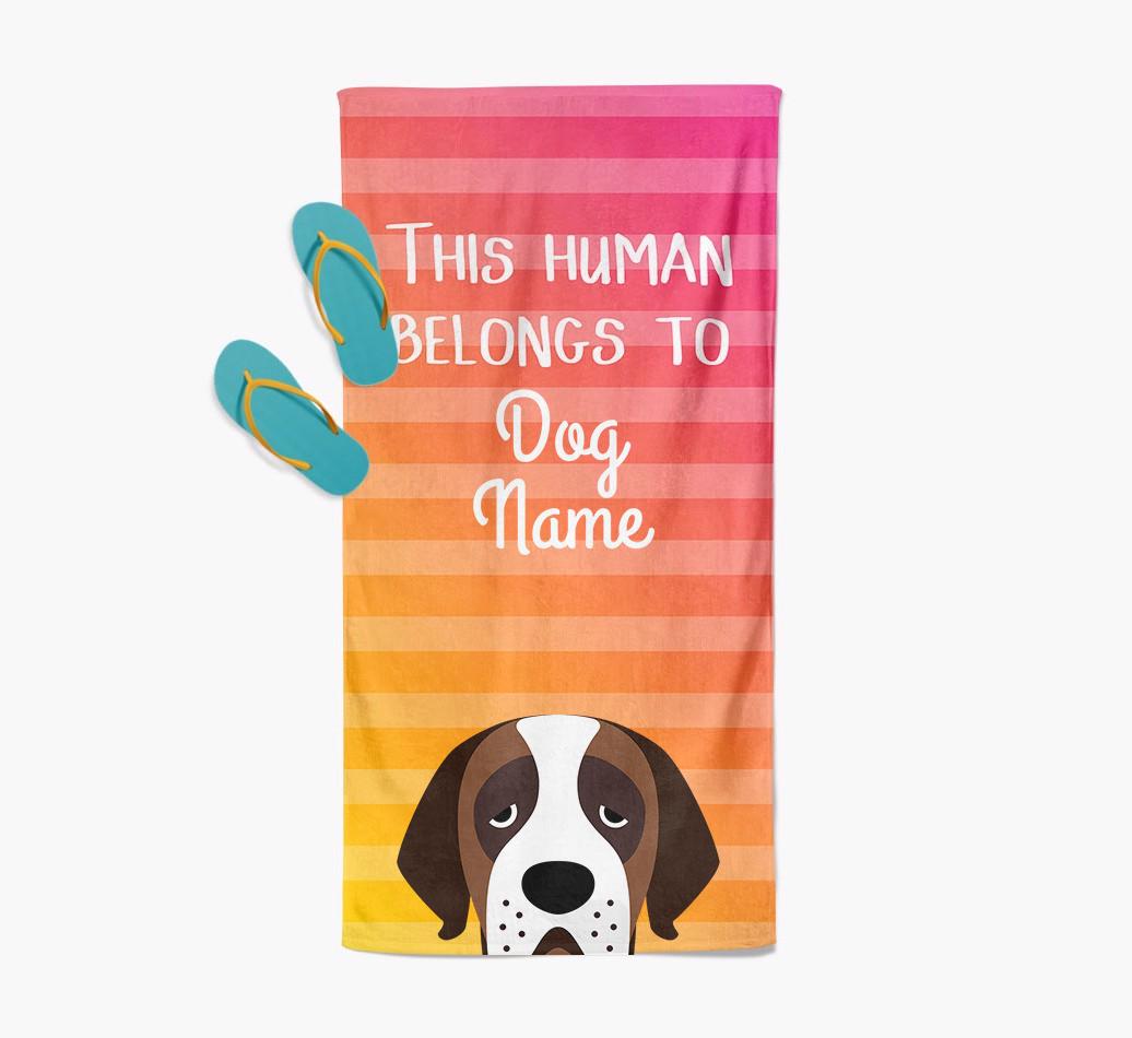 Personalised Pool Towel 'This Human Belongs To {dogsName}' with {breedFullName} Icon