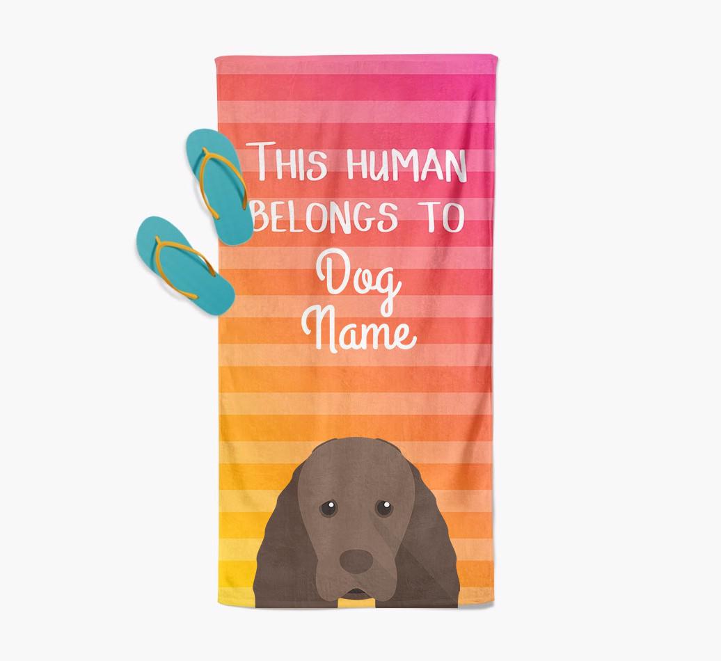 Personalised Pool Towel 'This Human Belongs To {dogsName}' with {breedFullName} Icon