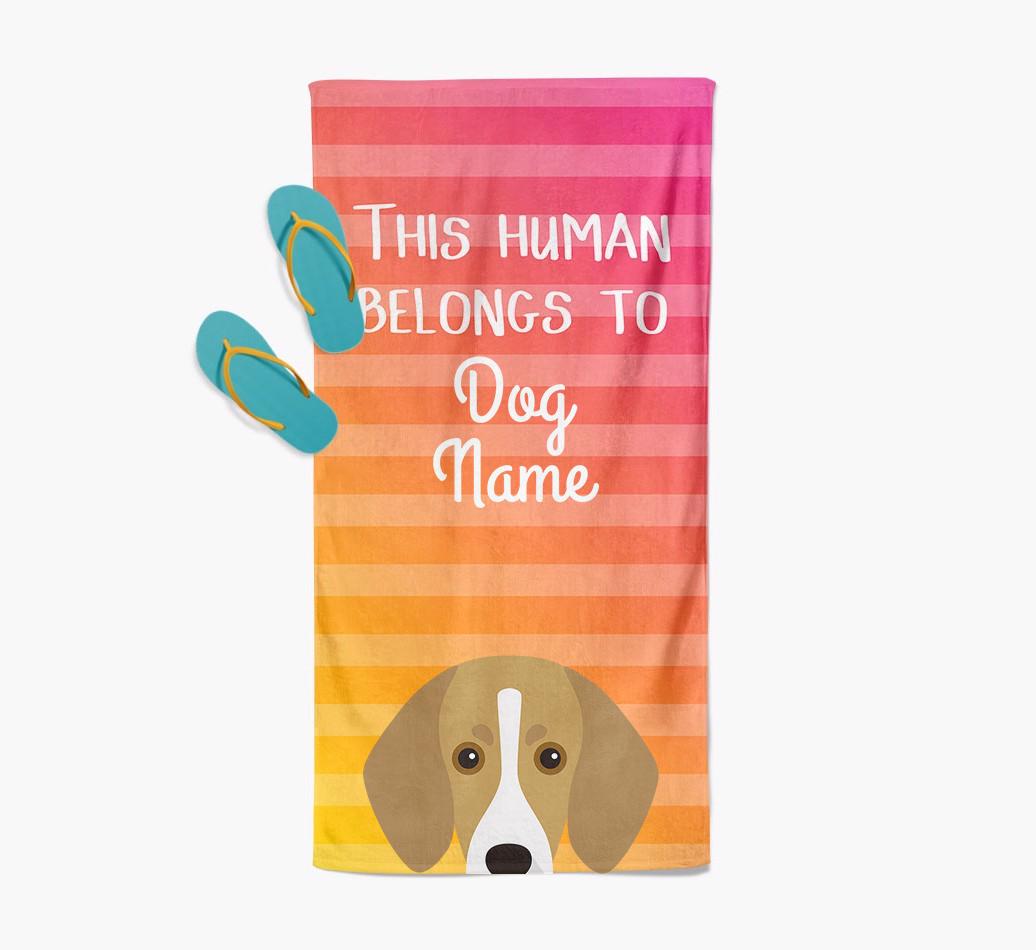 Personalised Pool Towel 'This Human Belongs To {dogsName}' with {breedFullName} Icon