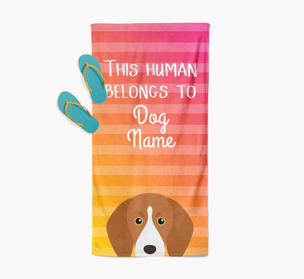 Personalised Pool Towel 'This Human Belongs To {dogsName}' with {breedFullName} Icon
