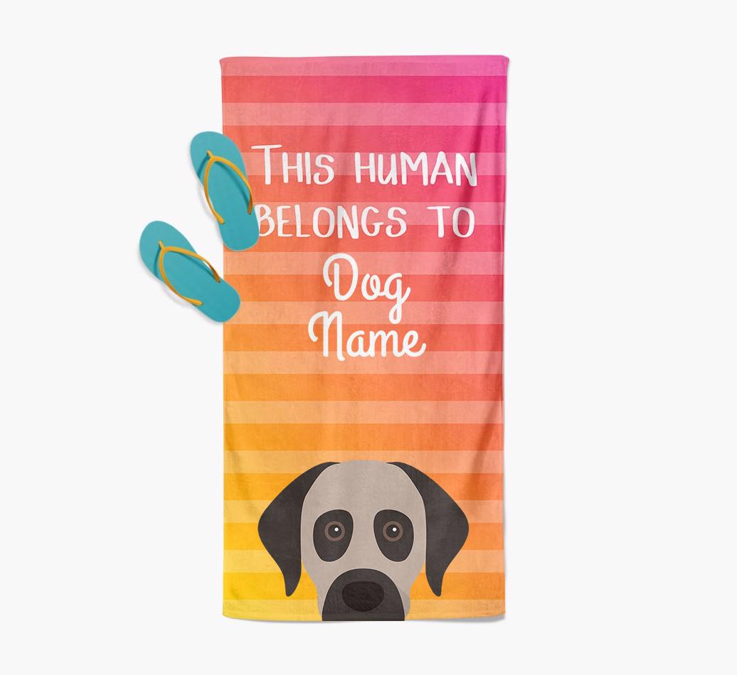 Personalised Pool Towel 'This Human Belongs To {dogsName}' with {breedFullName} Icon