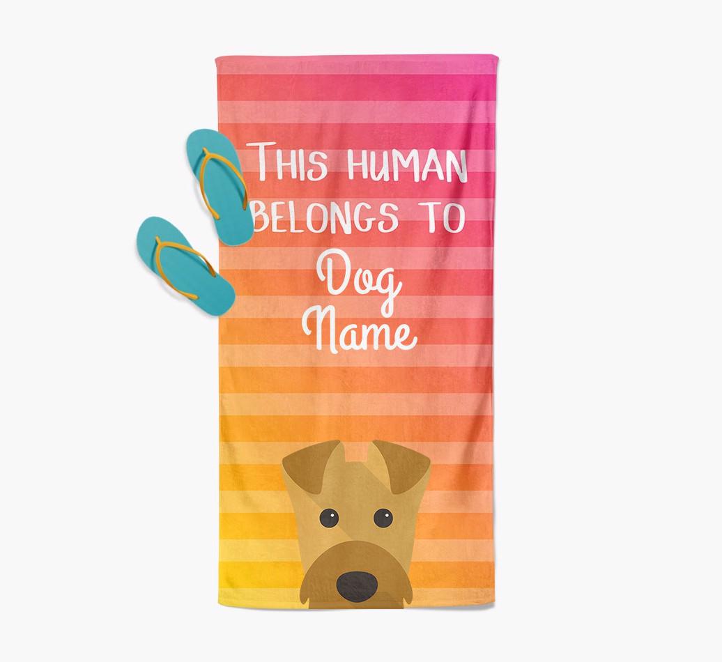 Personalised Pool Towel 'This Human Belongs To {dogsName}' with {breedFullName} Icon