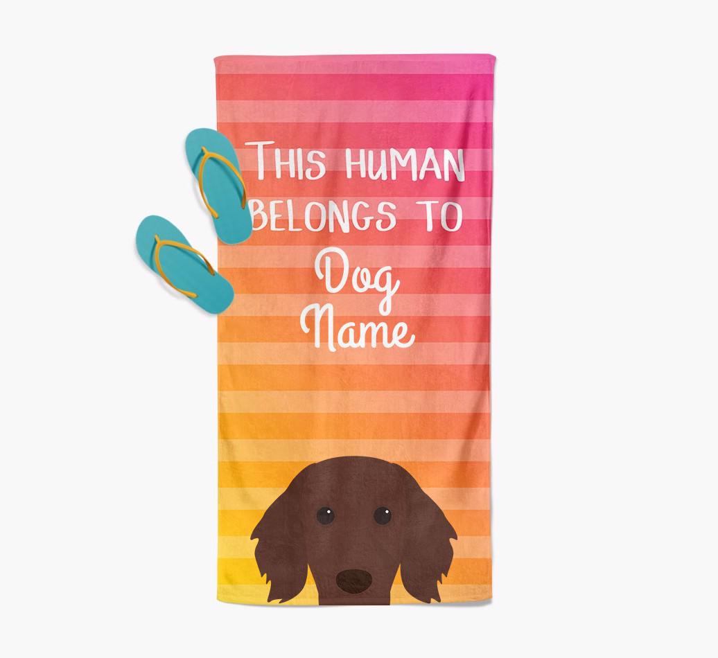 Personalised Pool Towel 'This Human Belongs To {dogsName}' with {breedFullName} Icon