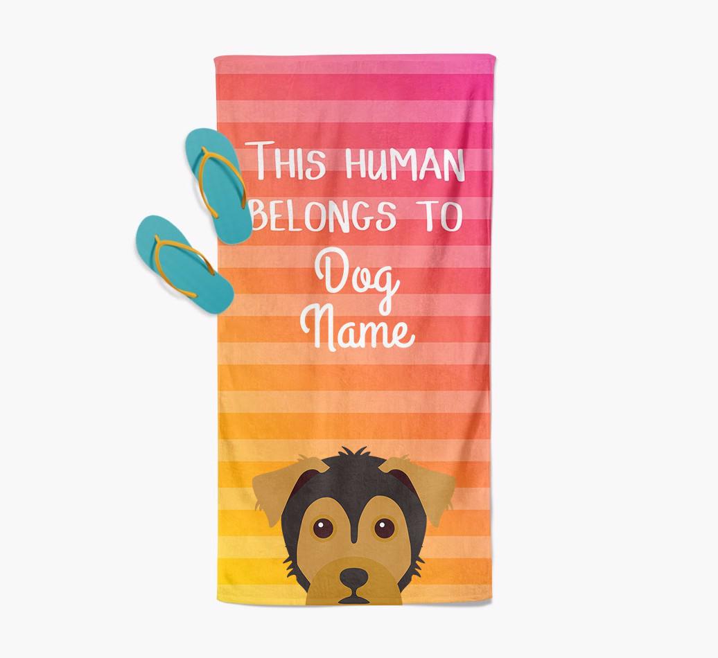 Personalised Pool Towel 'This Human Belongs To {dogsName}' with {breedFullName} Icon