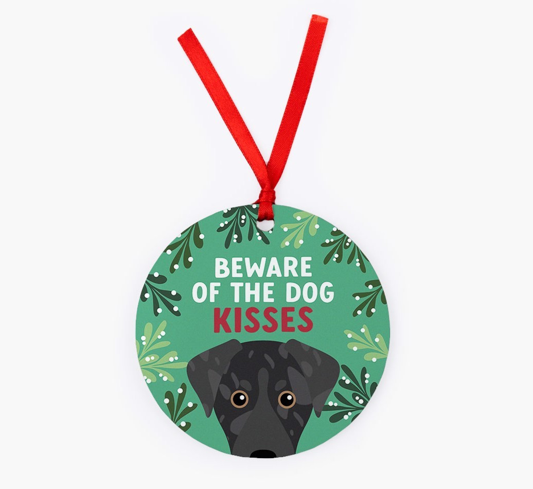 Beware Of The Dog Kisses: Personalized {breedFullName} Christmas Decoration
