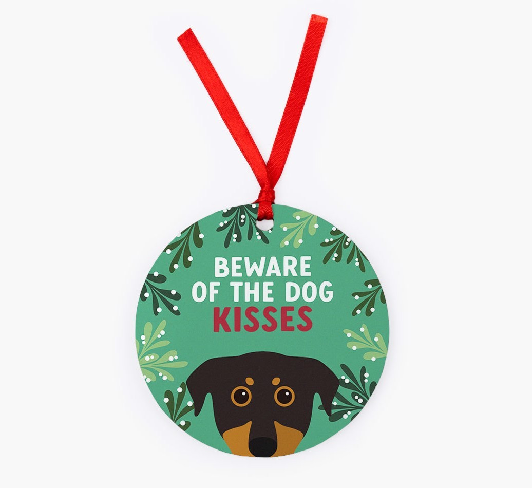 Beware Of The Dog Kisses: Personalized {breedFullName} Christmas Decoration