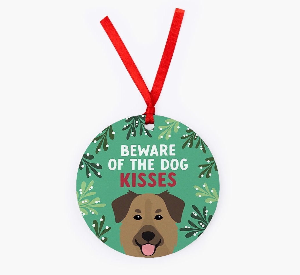 Beware Of The Dog Kisses: Personalized {breedFullName} Christmas Decoration
