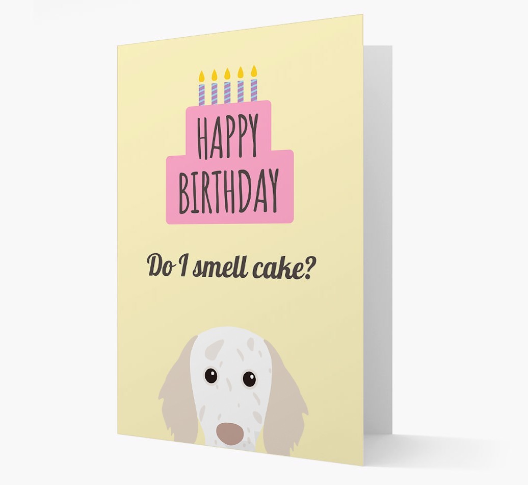 Card 'Do I smell cake?' with {breedCommonName} Icon