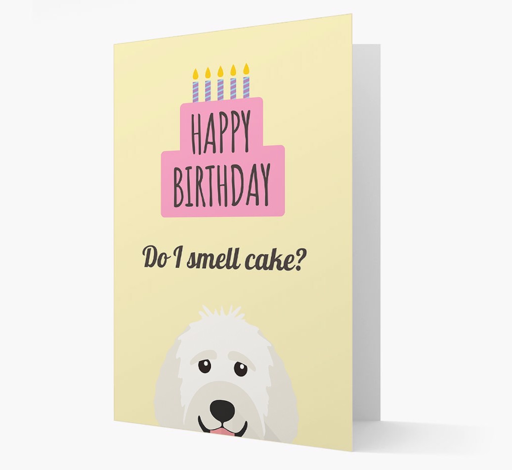 Card 'Do I smell cake?' with {breedCommonName} Icon